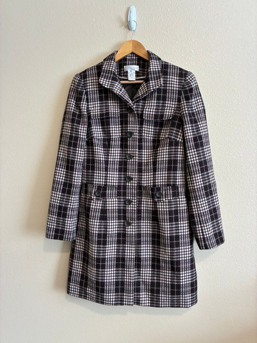 Vintage Worthington Women's Brown and Pink Plaid Jacket Size Small